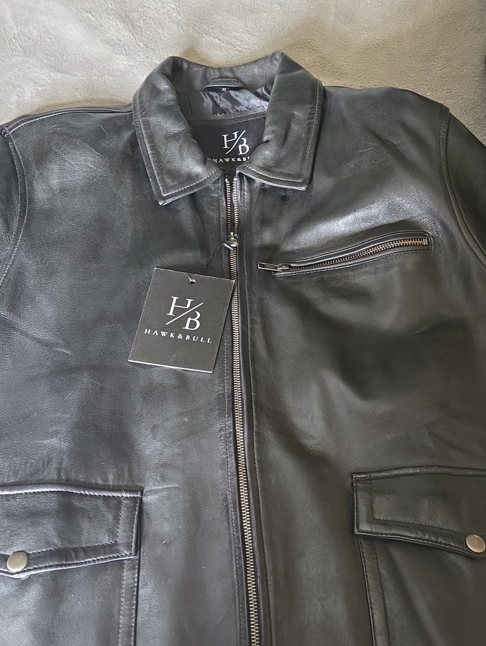 Men's Black Leather Zip Jacket